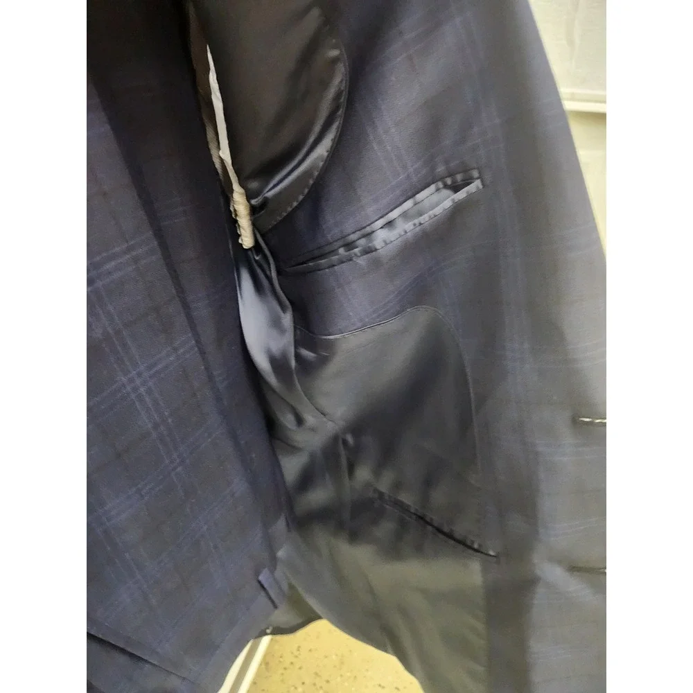 NWT Joseph Abboud JOE Mens Navy Blue Plaid 100% Wool 2-Piece Suit
